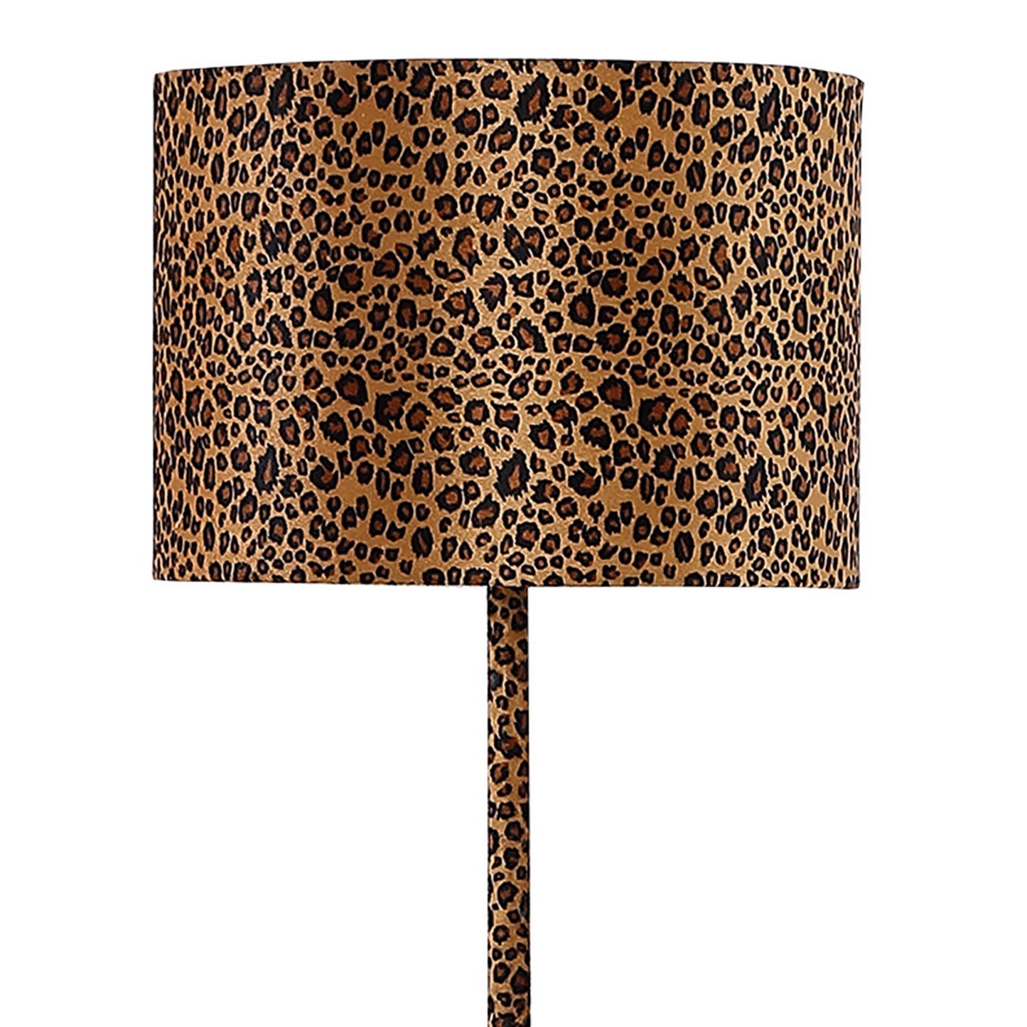 Fabric Wrapped Floor Lamp With Dotted Animal Print Brown And Black