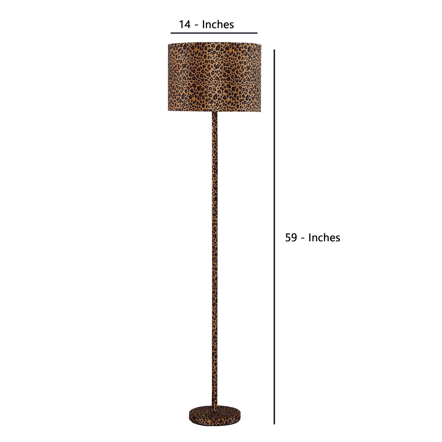 Fabric Wrapped Floor Lamp With Dotted Animal Print Brown And Black