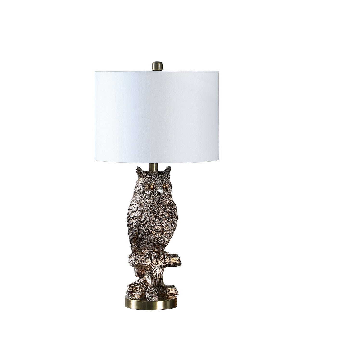Polyresin Sitting Owl Design Table Lamp with Round Base Silver