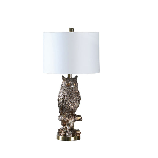 Polyresin Sitting Owl Design Table Lamp with Round Base Silver