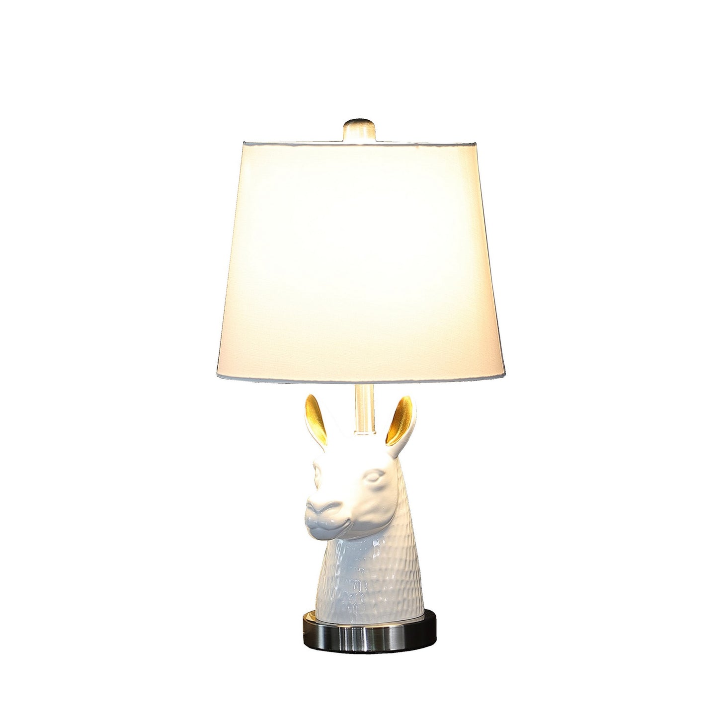 Metal Table Lamp with Llama Animal Head White