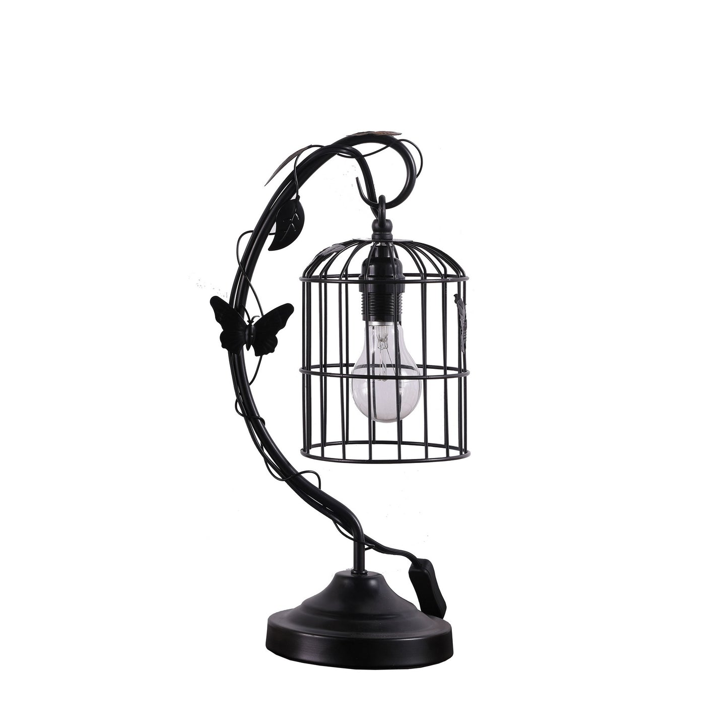 Arc Design Metal Table Lamp with Birdcage Shade Black