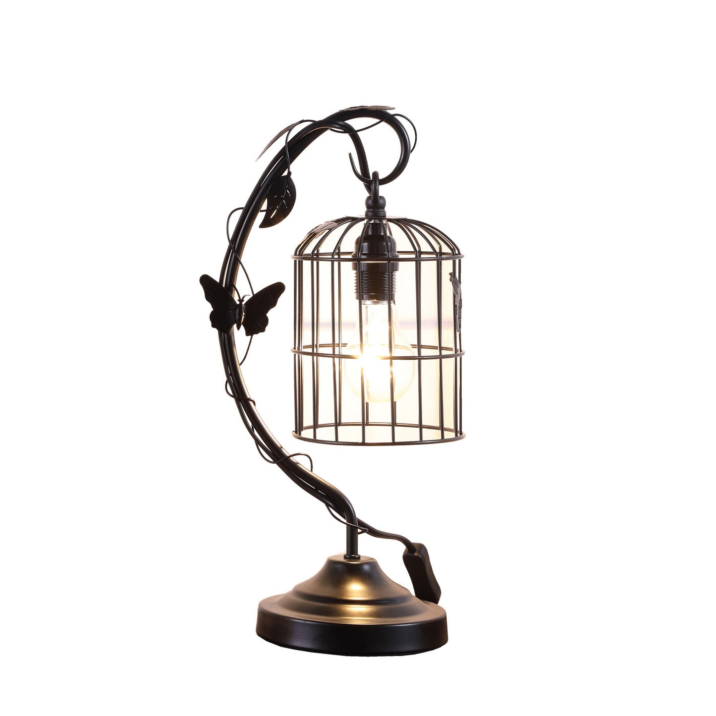 Arc Design Metal Table Lamp with Birdcage Shade Black