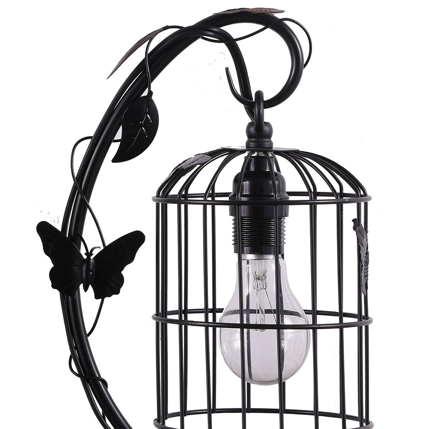 Arc Design Metal Table Lamp with Birdcage Shade Black