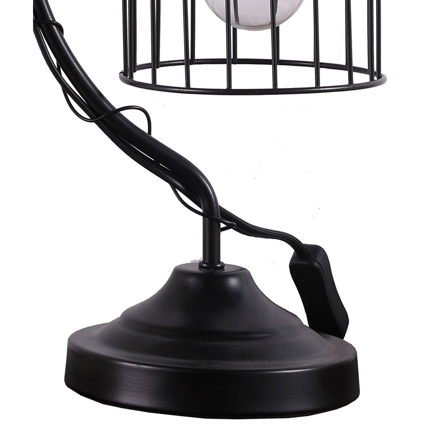 Arc Design Metal Table Lamp with Birdcage Shade Black
