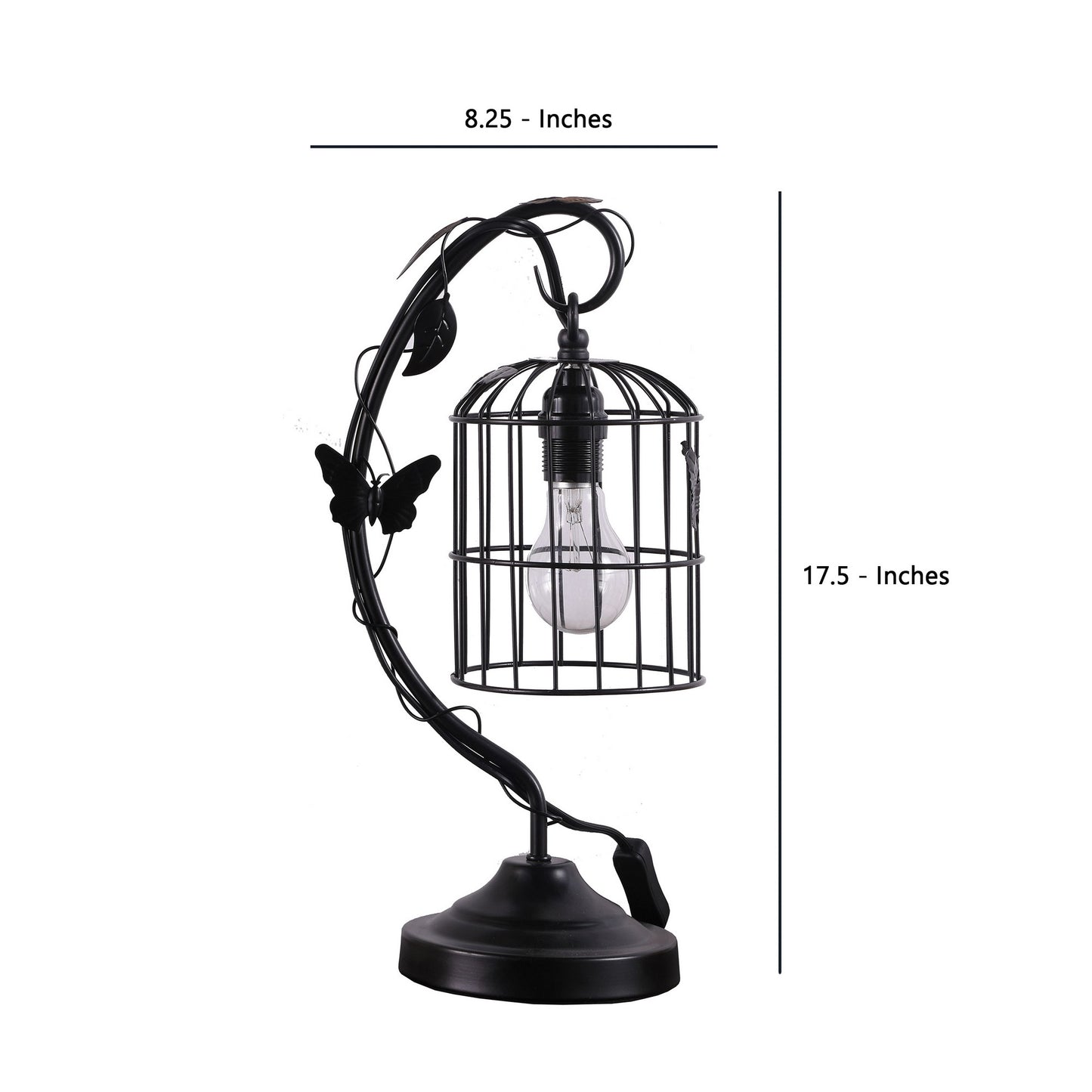 Arc Design Metal Table Lamp with Birdcage Shade Black