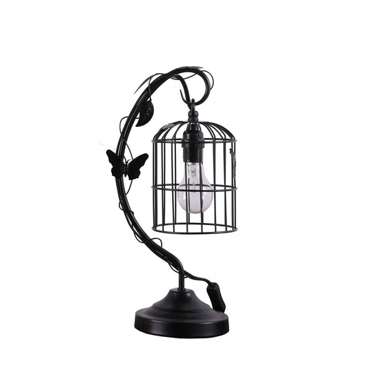 Arc Design Metal Table Lamp with Birdcage Shade Black