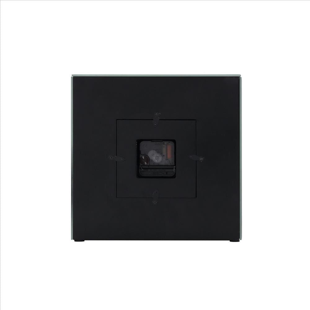 Square Mirrored Accent Clock With Faux Diamond Inlays Silver