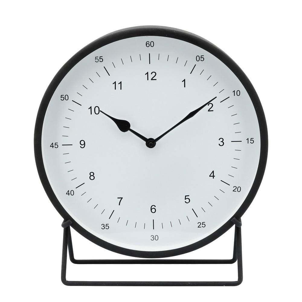 Metal Round Shaped Table Clock With Dual Curved Base Black