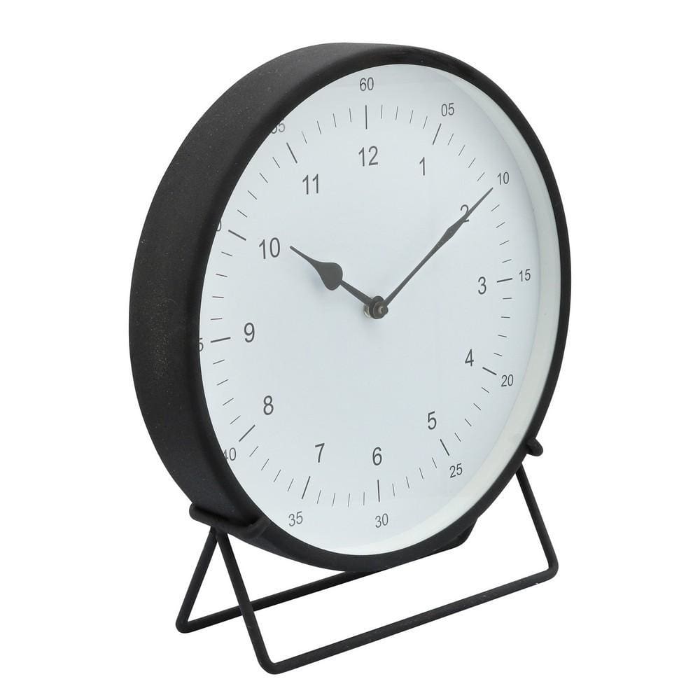 Metal Round Shaped Table Clock With Dual Curved Base Black