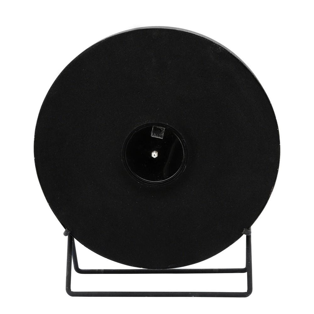 Metal Round Shaped Table Clock With Dual Curved Base Black