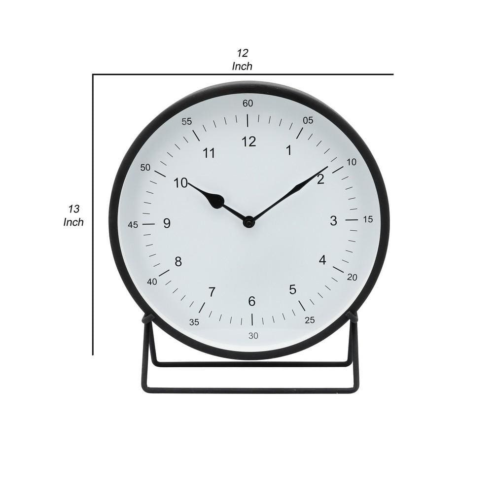 Metal Round Shaped Table Clock With Dual Curved Base Black