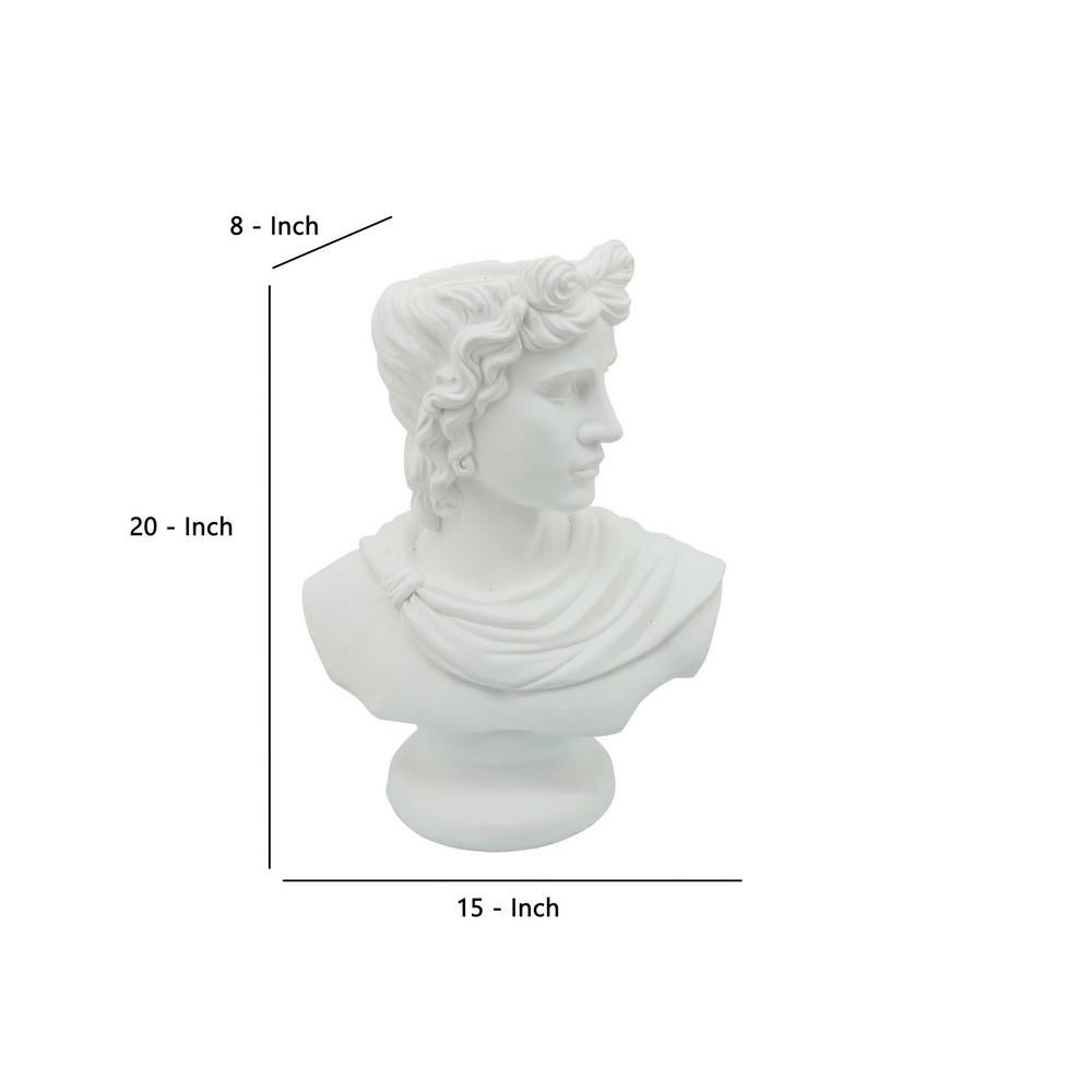 20 Inch Resin David Bust Accent Decor White