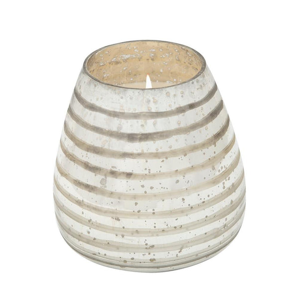 64 Oz Candle With Striped Glass Container Silver