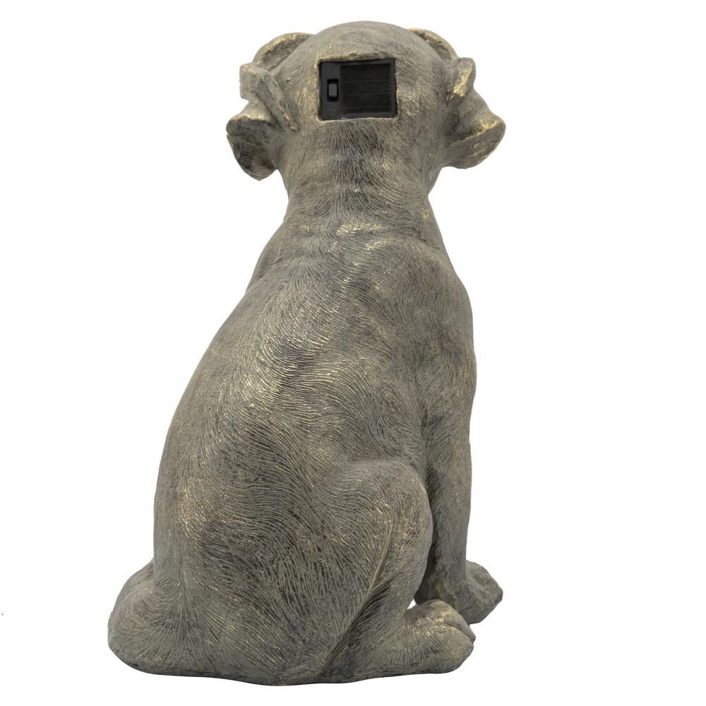15 Inches Resin Sitting Dog Accent Decor With Solar Antique Gold