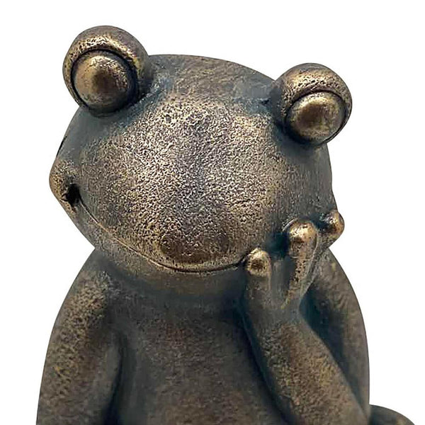16 Inches Resin Sitting And Thinking Frog Accent Decor Bronze