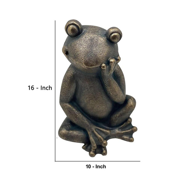 16 Inches Resin Sitting And Thinking Frog Accent Decor Bronze