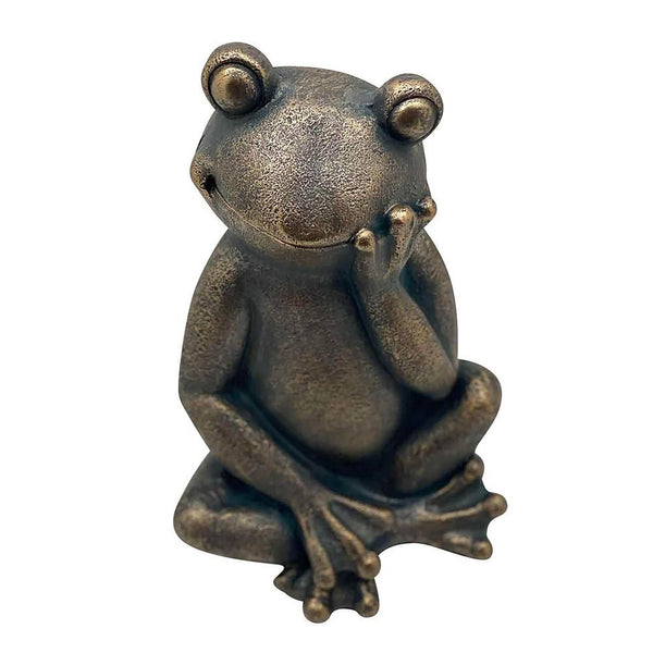 16 Inches Resin Sitting And Thinking Frog Accent Decor Bronze