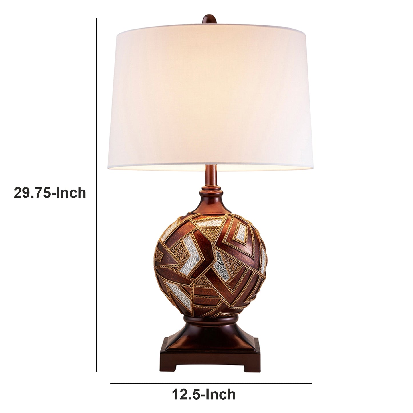 Table Lamp with Geometric Mosaic Base and Fabric Shade Brown