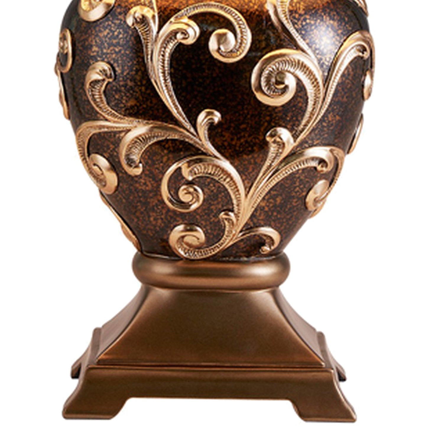 Table Lamp with Filigree Accent Base and Fabric Shade Brown