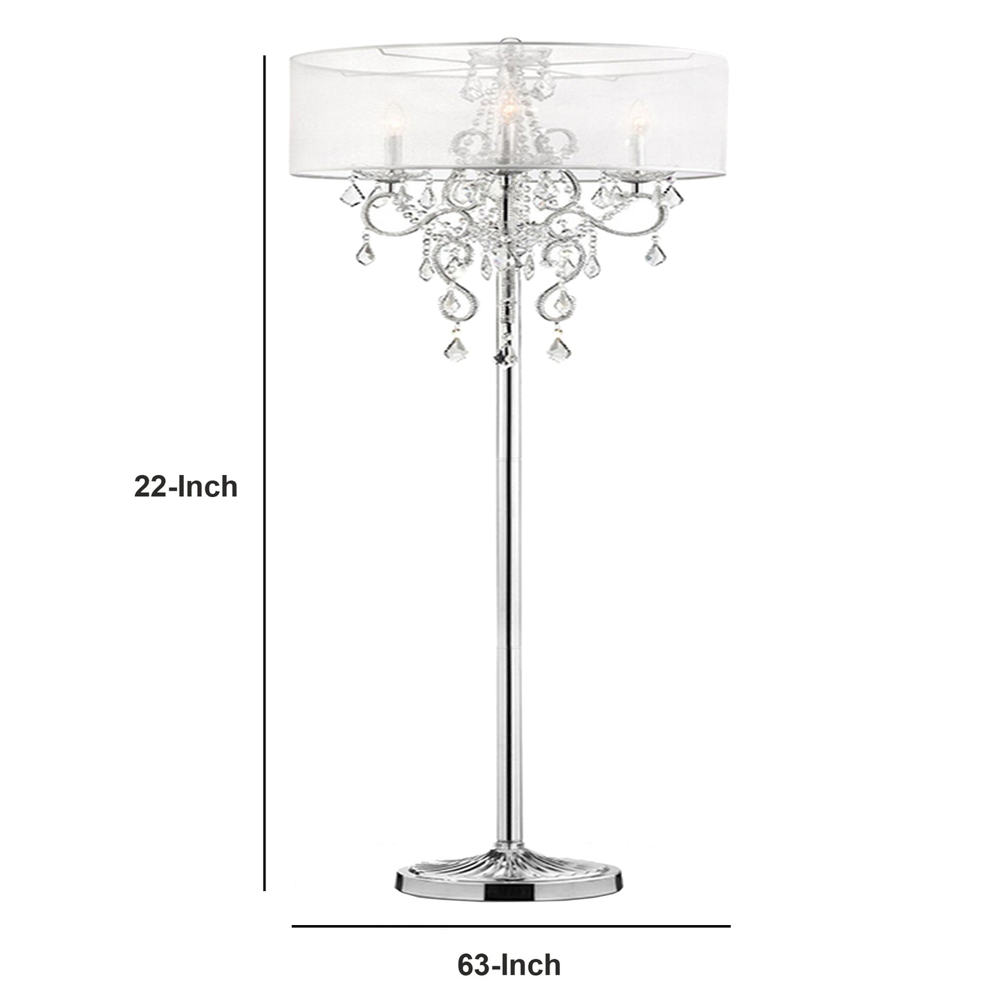 Floor Lamp With Metal Base And Hanging Crystals Silver