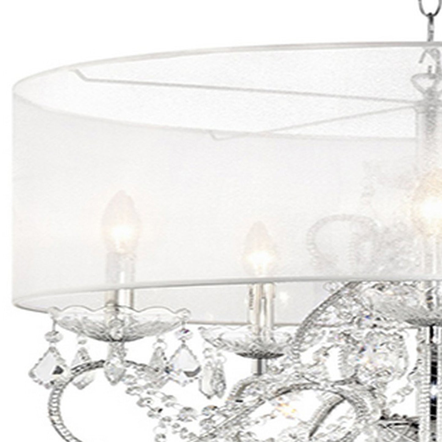 32 Inch Ceiling Lamp with Hanging Crystals Round Canopy Silver