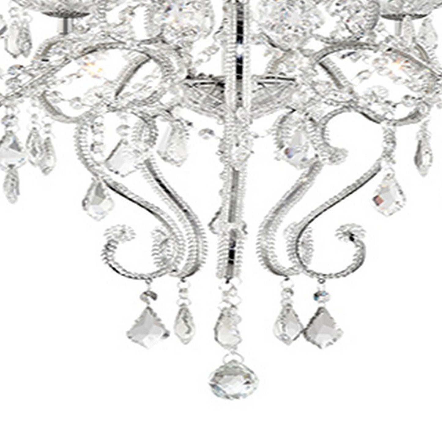 32 Inch Ceiling Lamp with Hanging Crystals Round Canopy Silver