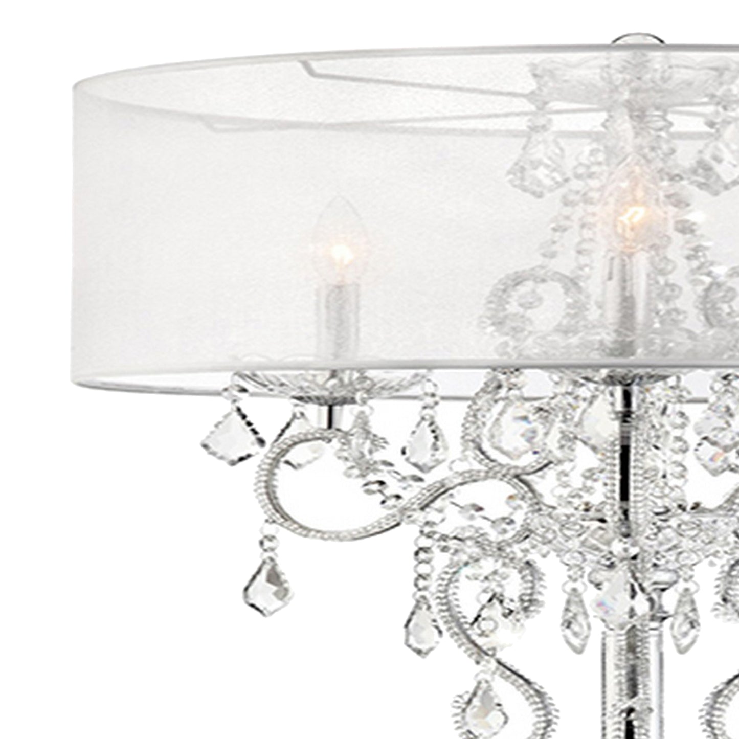 Table Lamp with Metal Base and Hanging Crystals Silver