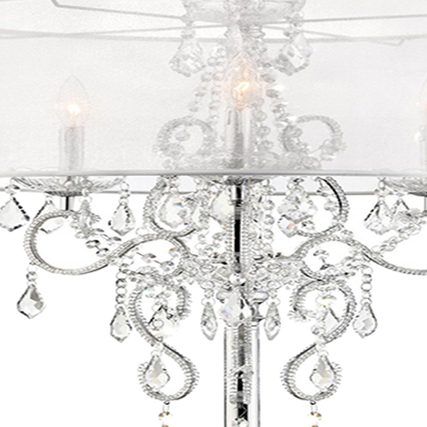 Table Lamp with Metal Base and Hanging Crystals Silver