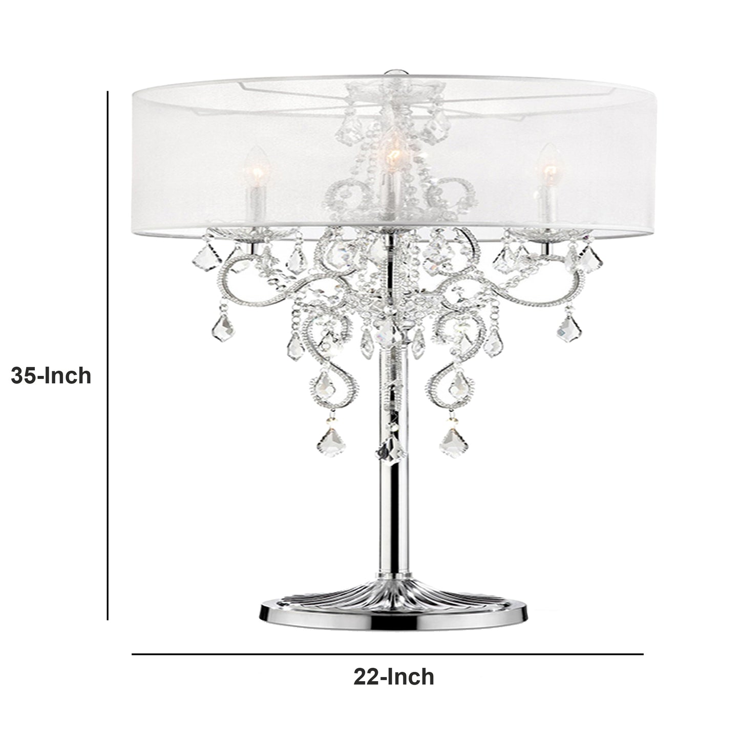 Table Lamp with Metal Base and Hanging Crystals Silver