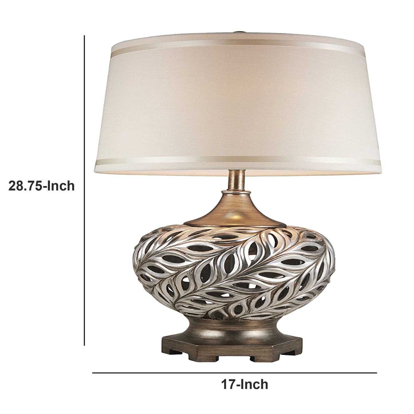 Table Lamp with Scrolled Peacock Feather Cutout Base Silver