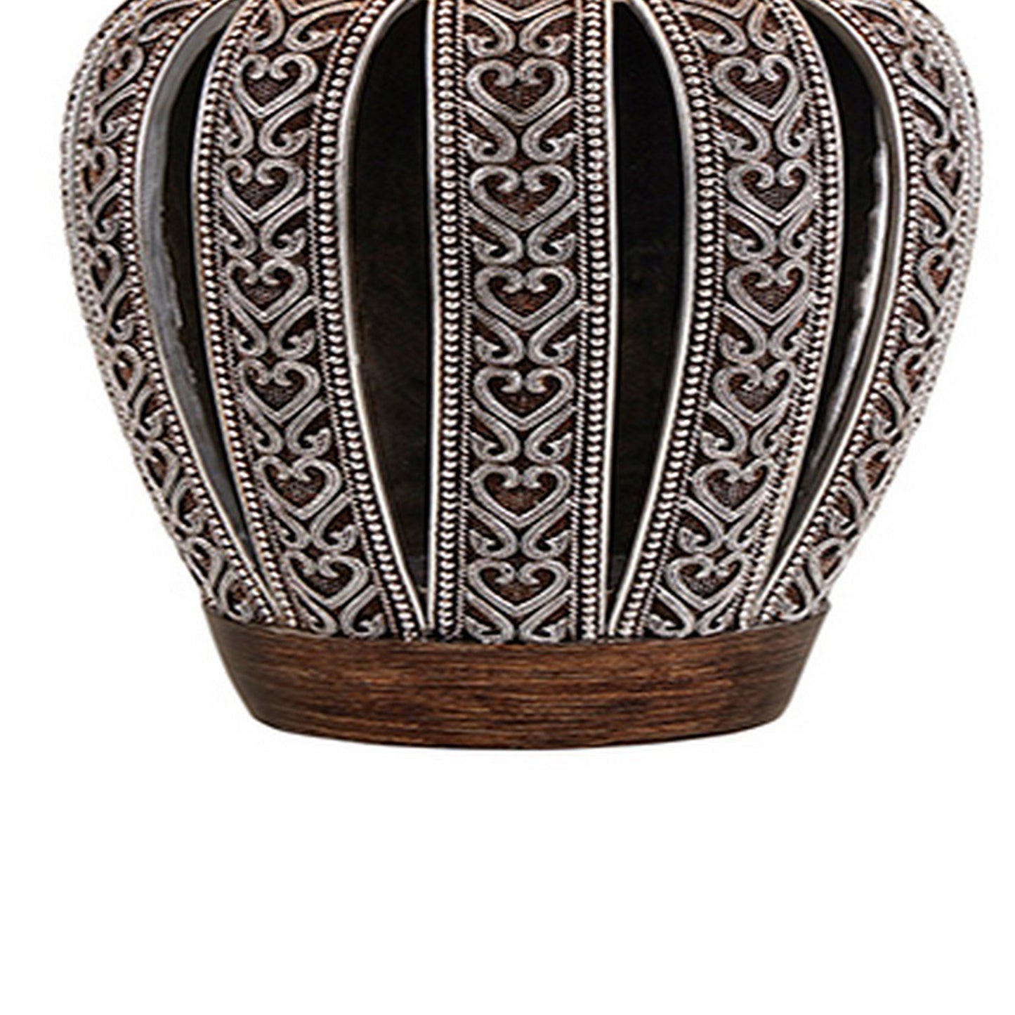 Table Lamp with Curved Paneled Polyresin Base Bronze