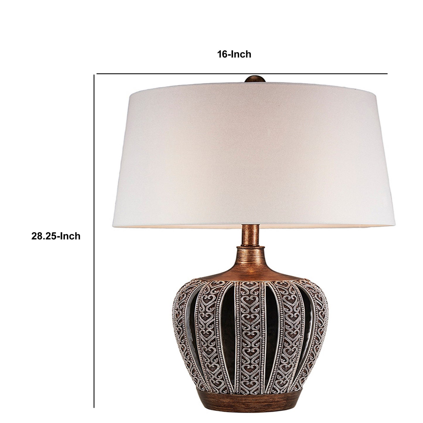 Table Lamp with Curved Paneled Polyresin Base Bronze