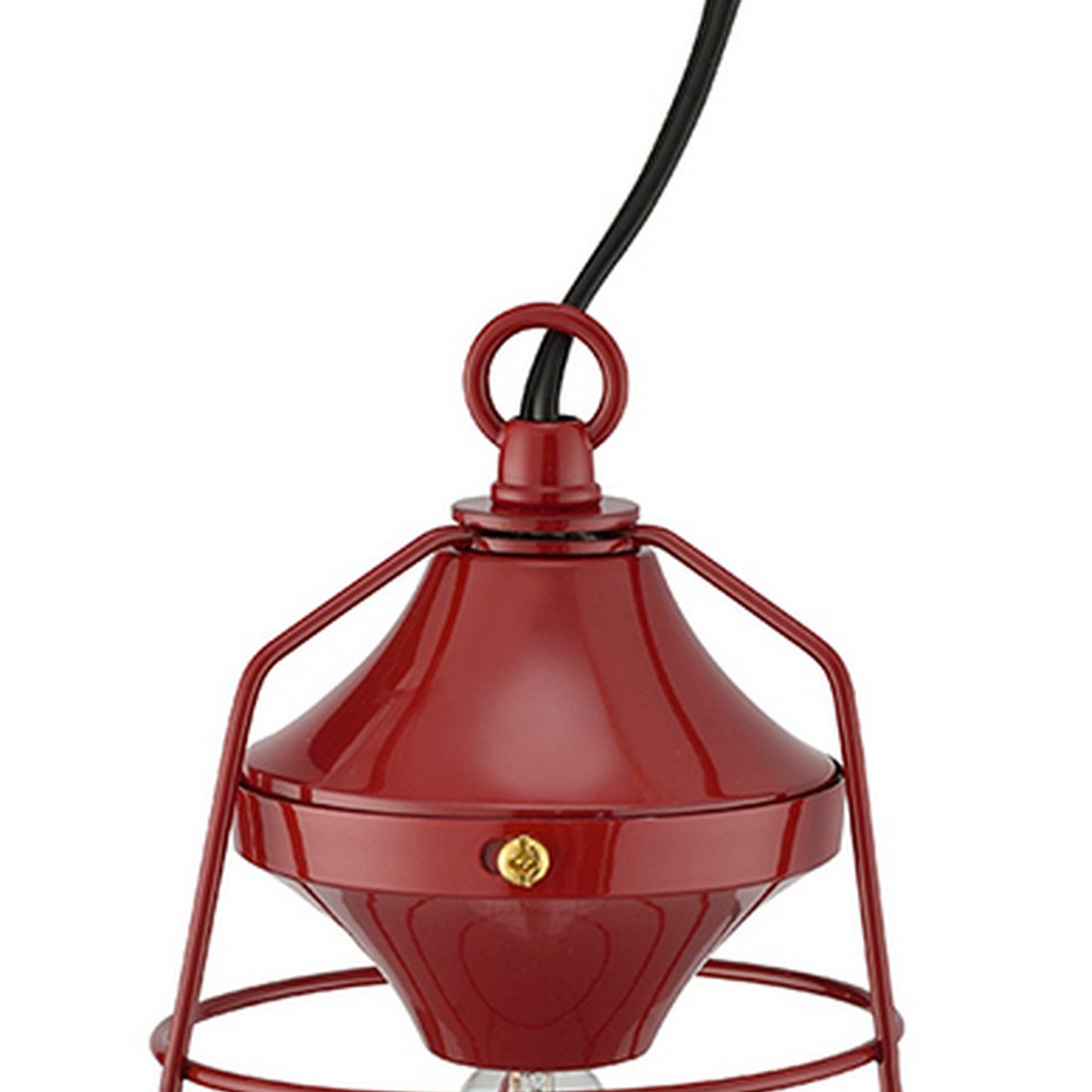 Lantern Table Lamp With Open Metal Frame Red