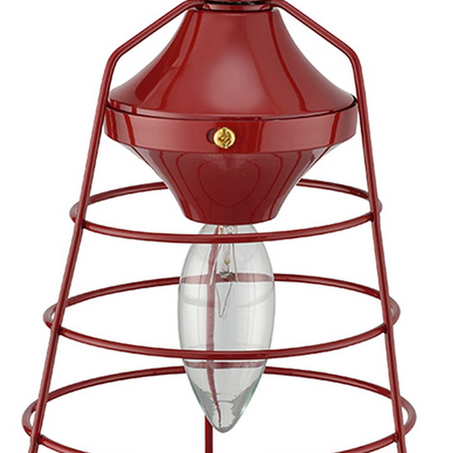 Lantern Table Lamp With Open Metal Frame Red