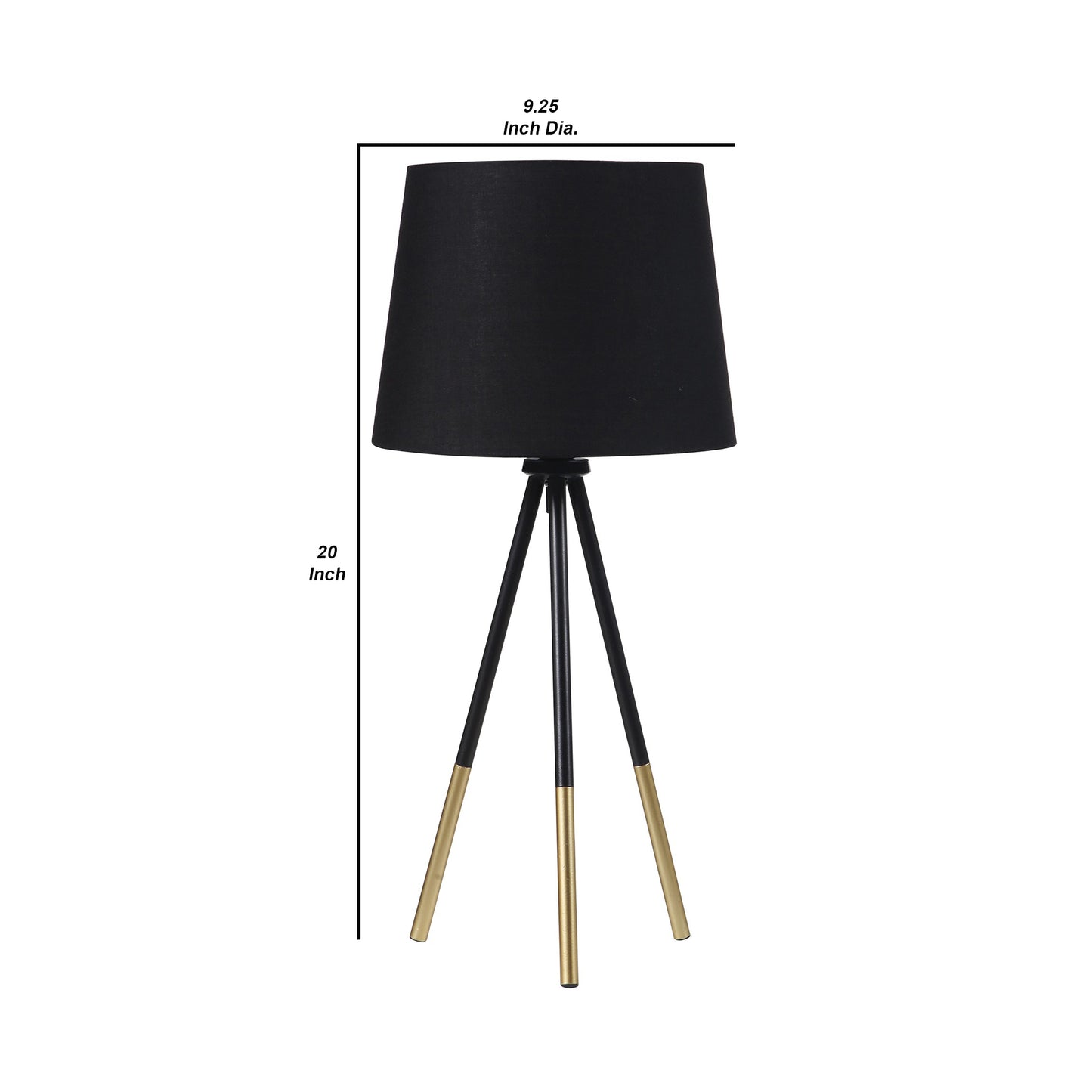 Table Lamp with Tripod Metal Base Black and Gold