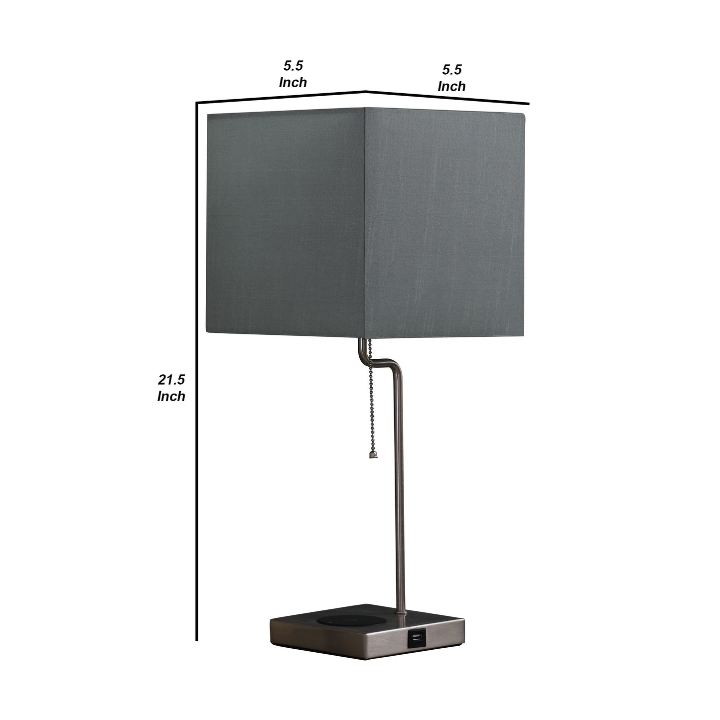 Table Lamp with Wireless Charging and Square Shade Silver