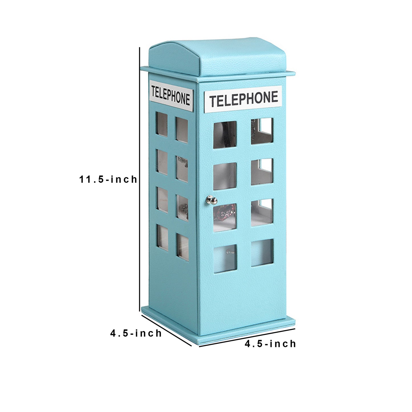Telephone Booth Jewelry Box with 2 Drawers Light Blue