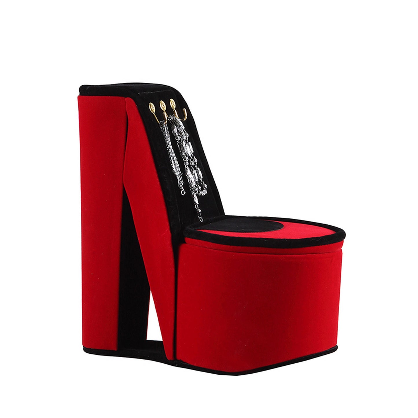 High Heel Shoe Jewelry Box With 3 Hooks And Storage Red