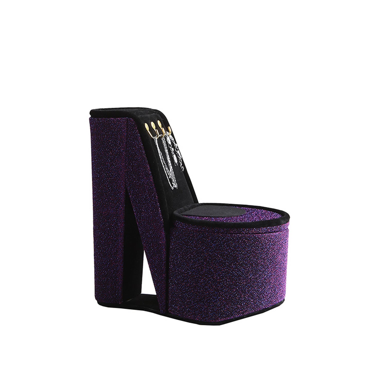 High Heel Shoe Jewelry Box With 3 Hooks And Storage Purple