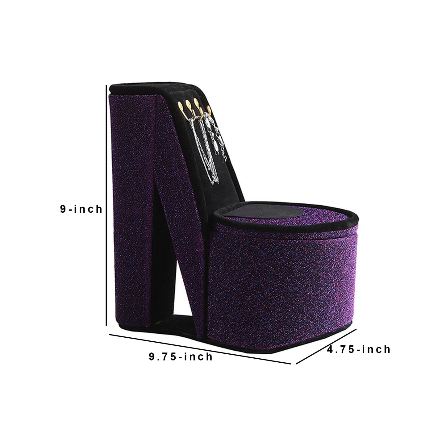 High Heel Shoe Jewelry Box With 3 Hooks And Storage Purple