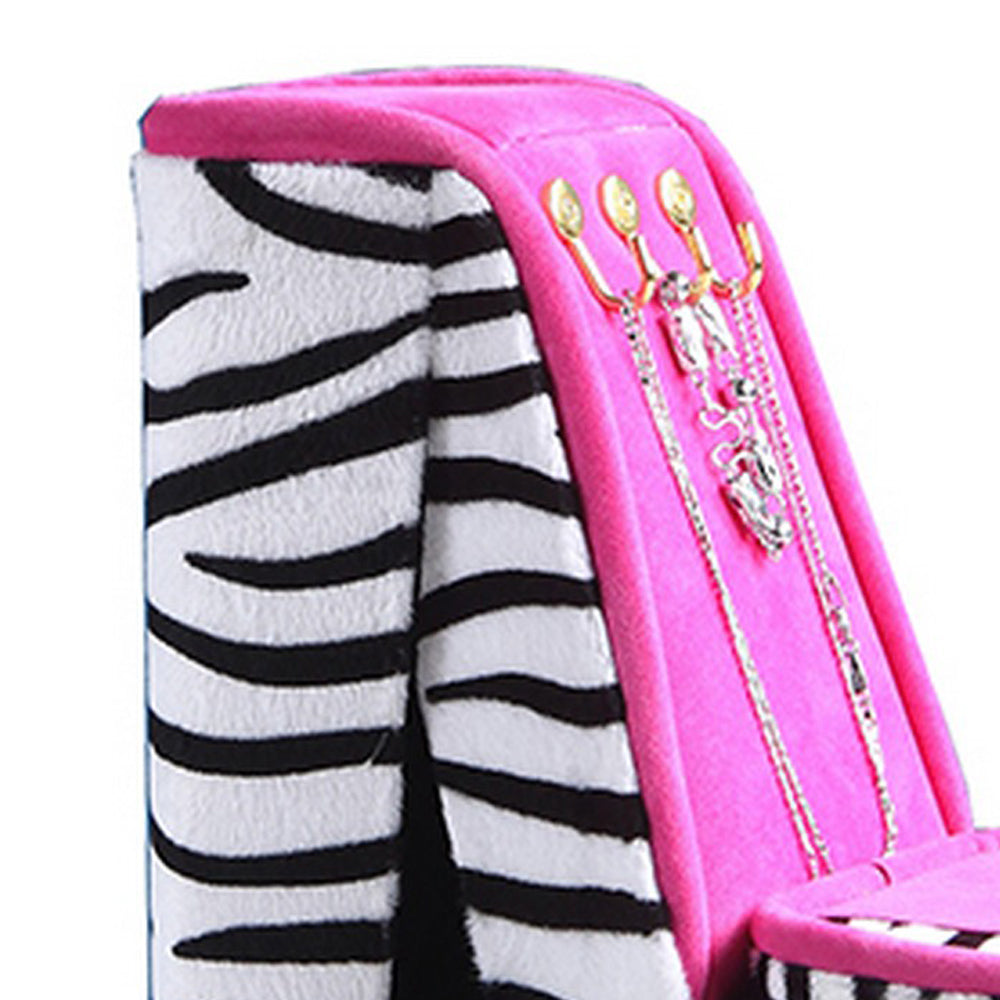 High Heel Zebra Shoe Jewelry Box With 3 Hooks Multicolor