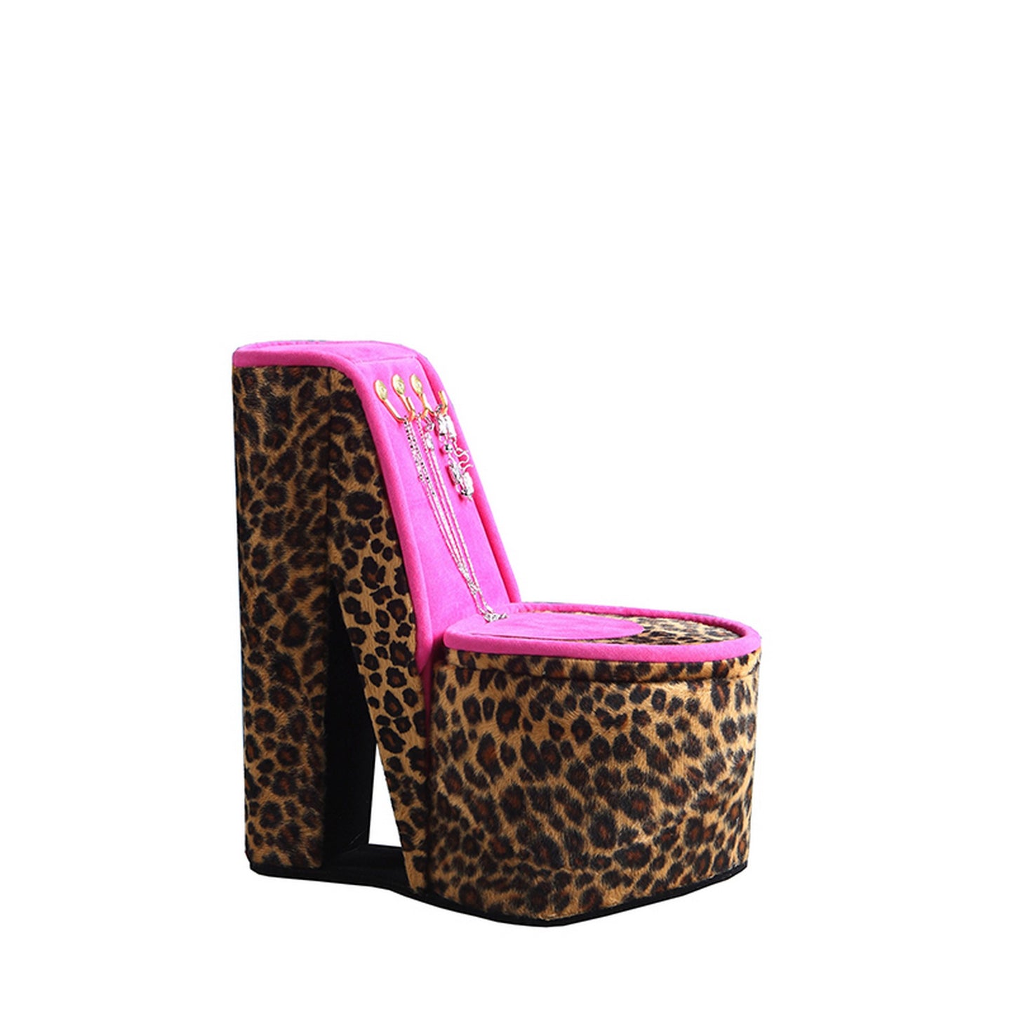 High Heel Cheetah Shoe Jewelry Box With 3 Hooks Multicolor