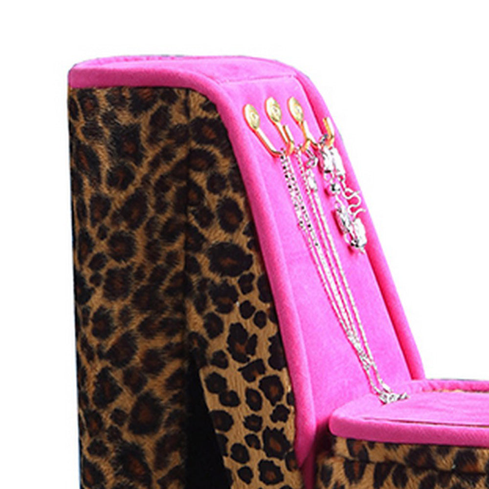 High Heel Cheetah Shoe Jewelry Box With 3 Hooks Multicolor