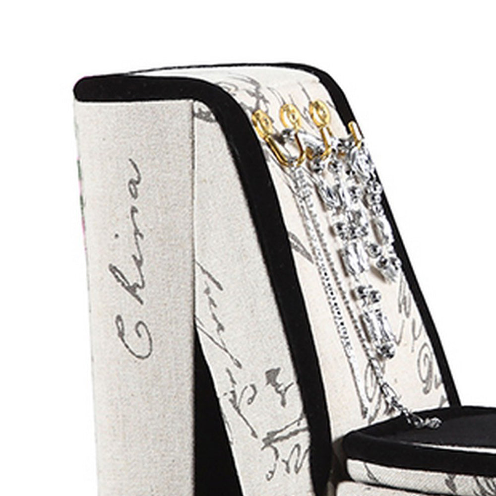 High Heel Script Shoe Jewelry Box With 3 Hooks Beige And Black