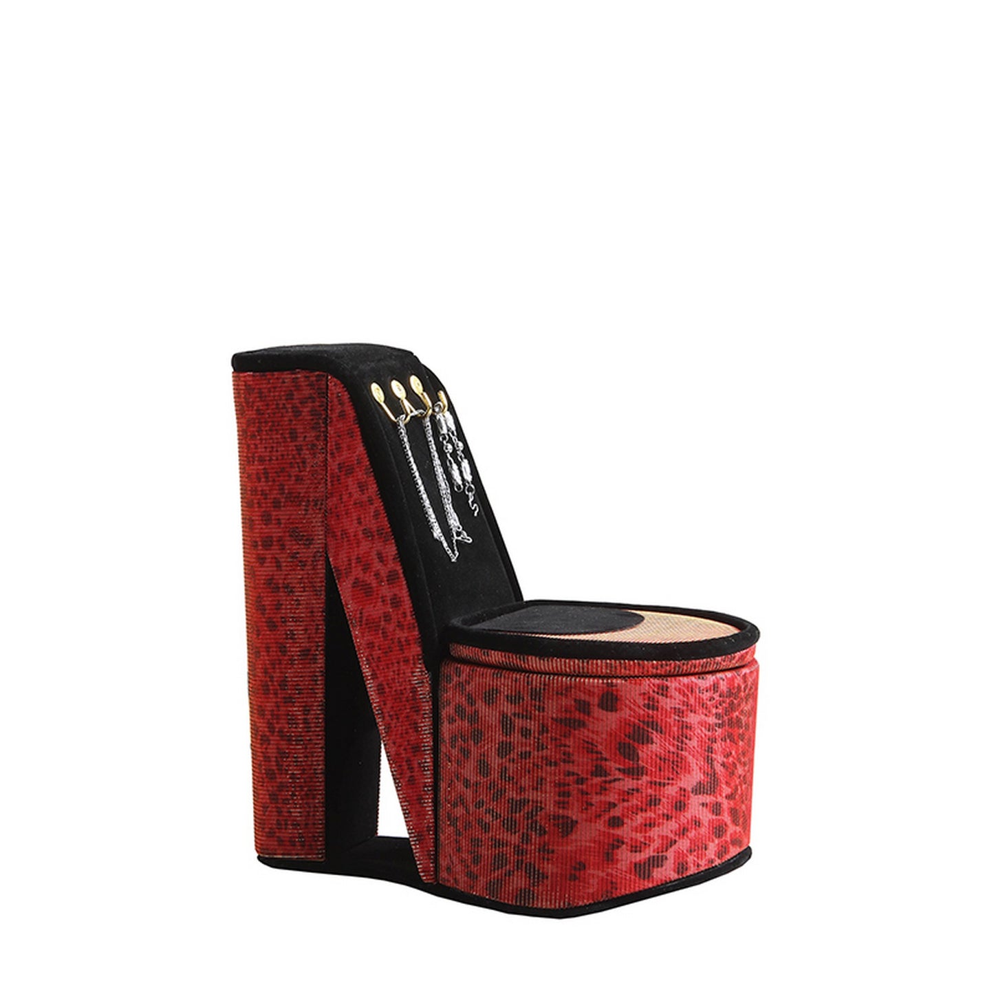 High Heel Leopard Shoe Jewelry Box With 3 Hooks Red