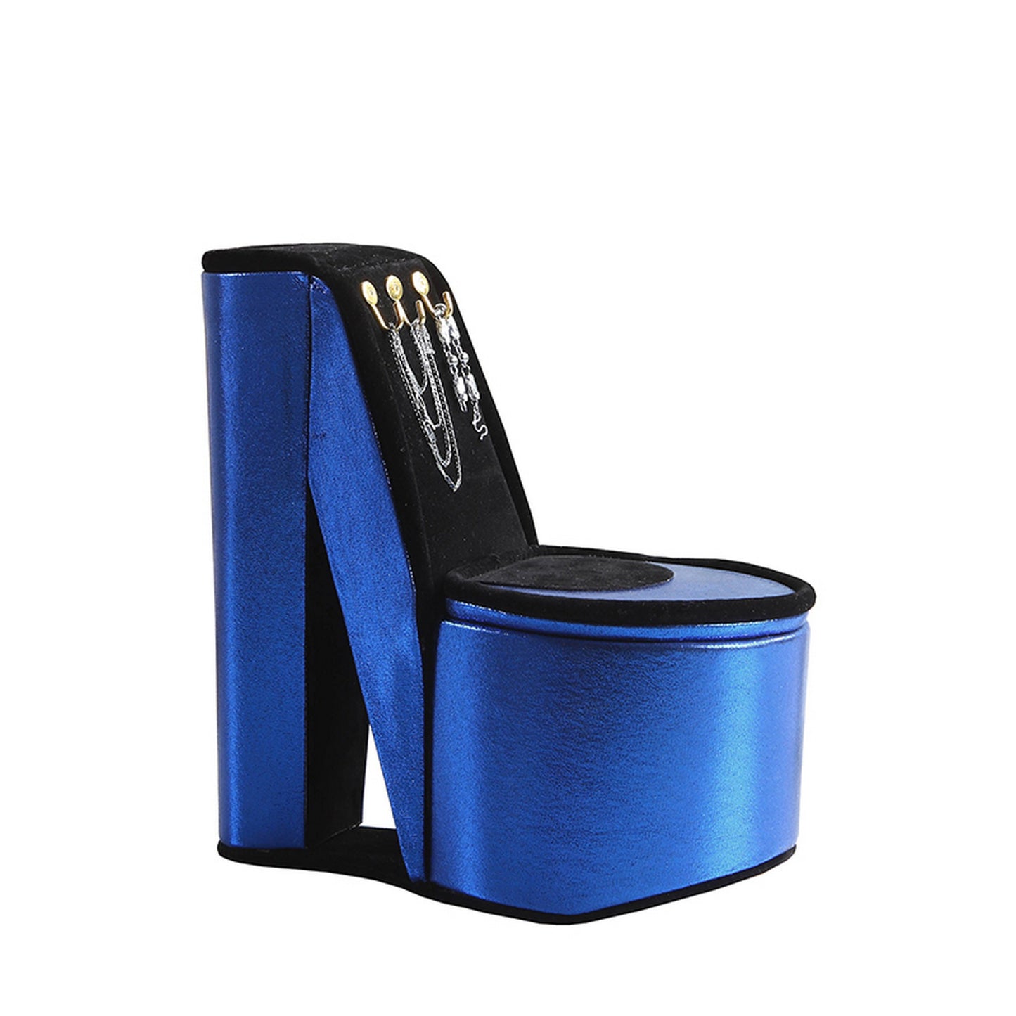 High Heel Shoe Jewelry Box With 3 Hooks And Storage Blue