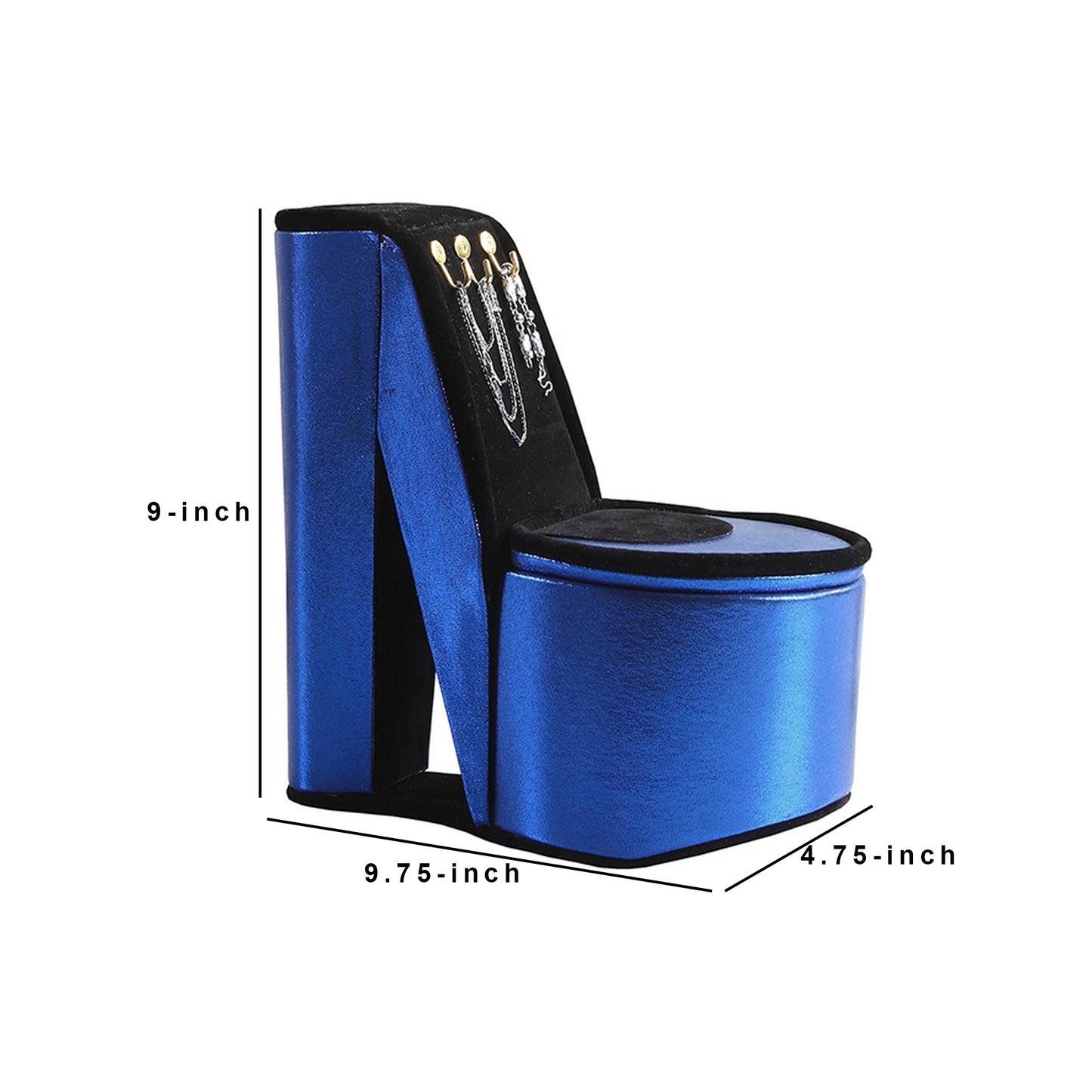 High Heel Shoe Jewelry Box With 3 Hooks And Storage Blue
