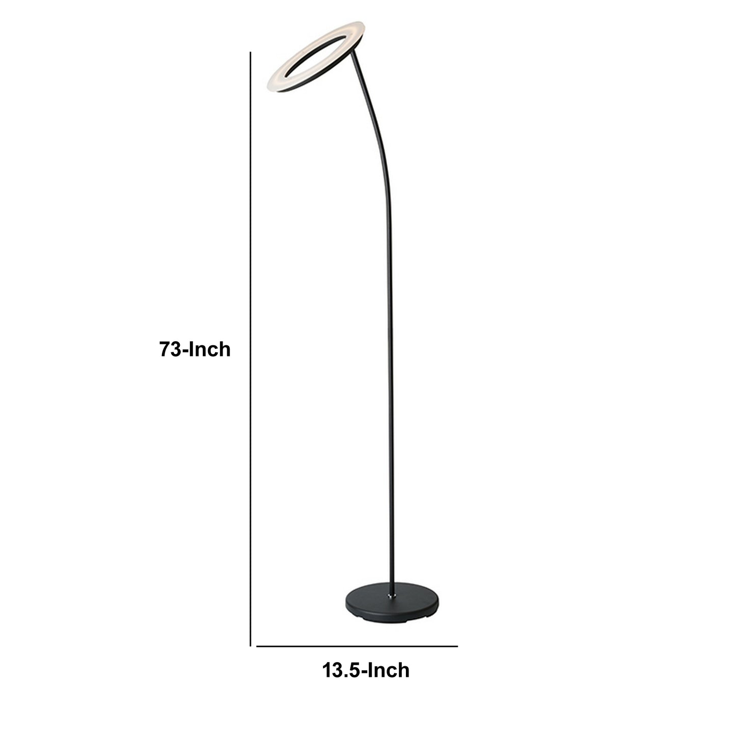Torchiere Floor Lamp With Adjustable Disk Shade And Sleek Body Black