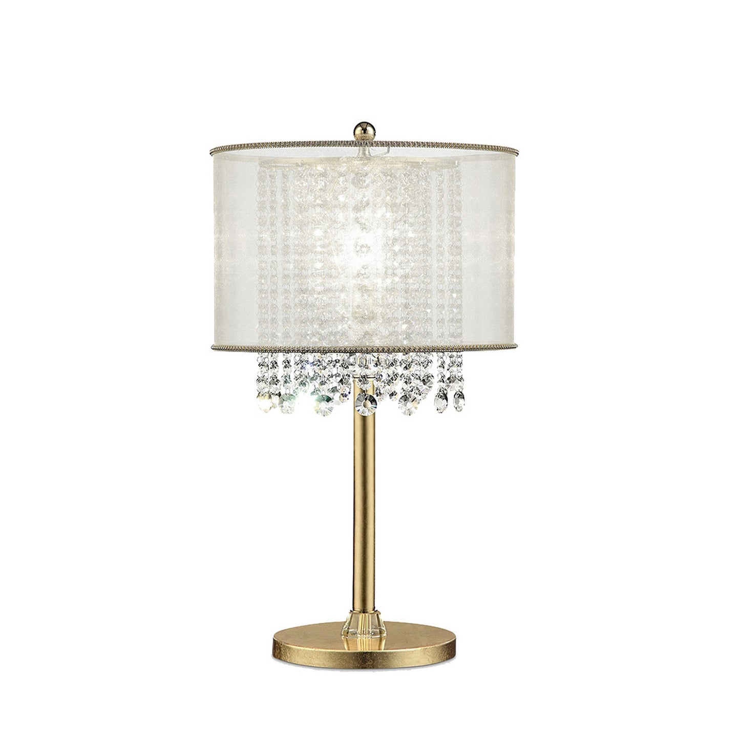 Table Lamp with Hanging Crystal Accents White and Gold